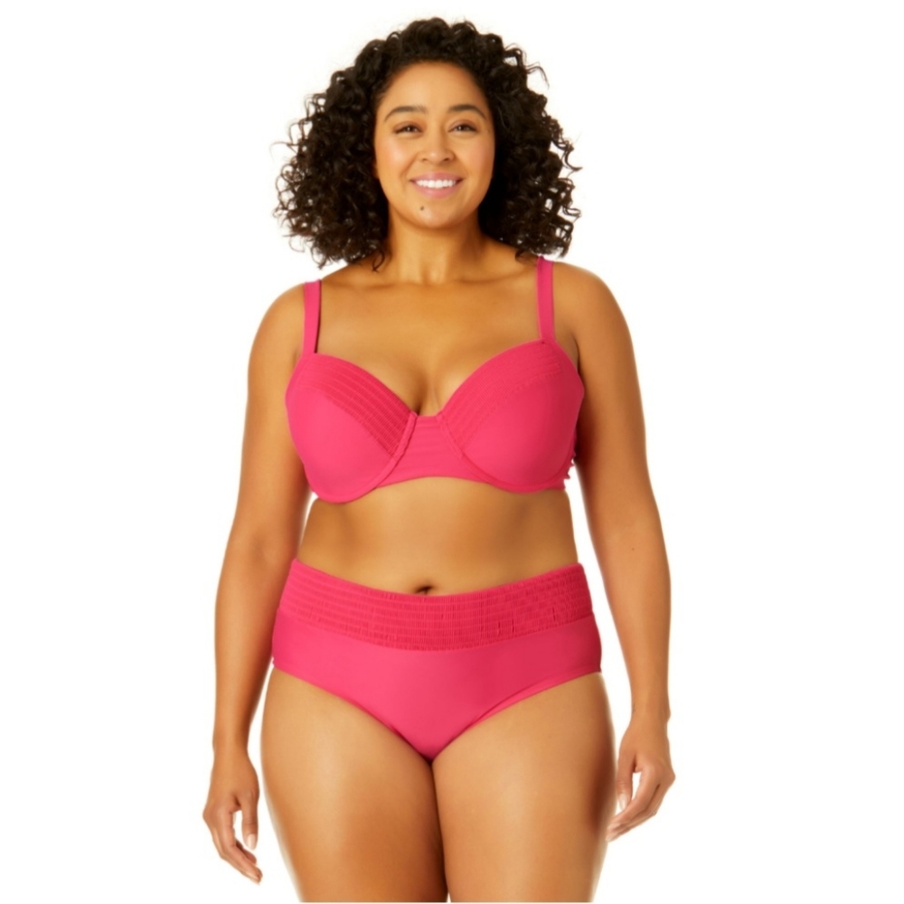 Women's Plus Size Smocked Bikini Swim Set Top and Bottom 3X Summer Fuchsia